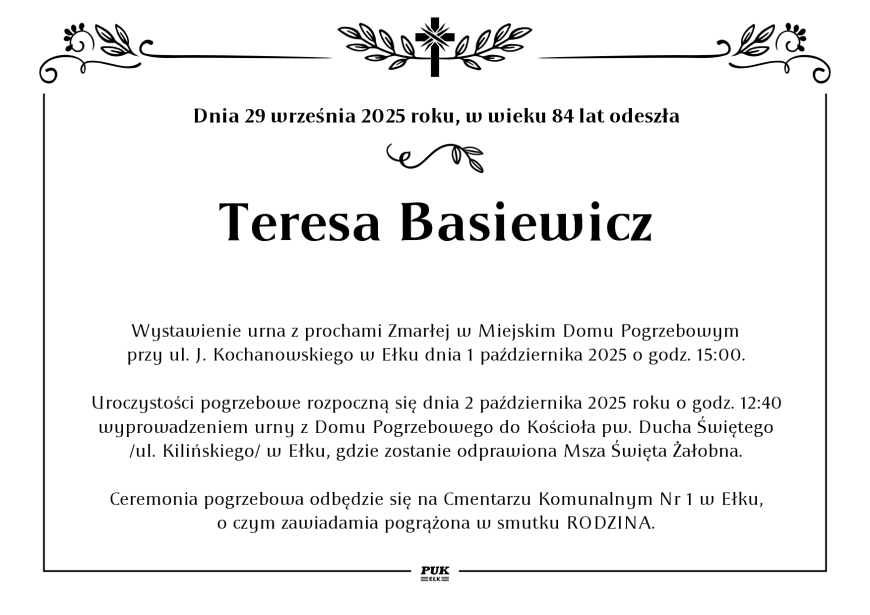 Teresa Basiewicz - nekrolog